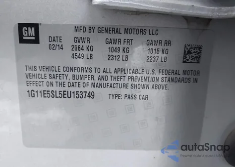 2014 Chevrolet Malibu 2Lt from USA, damaged, VIN 1G11E5SL5EU153749